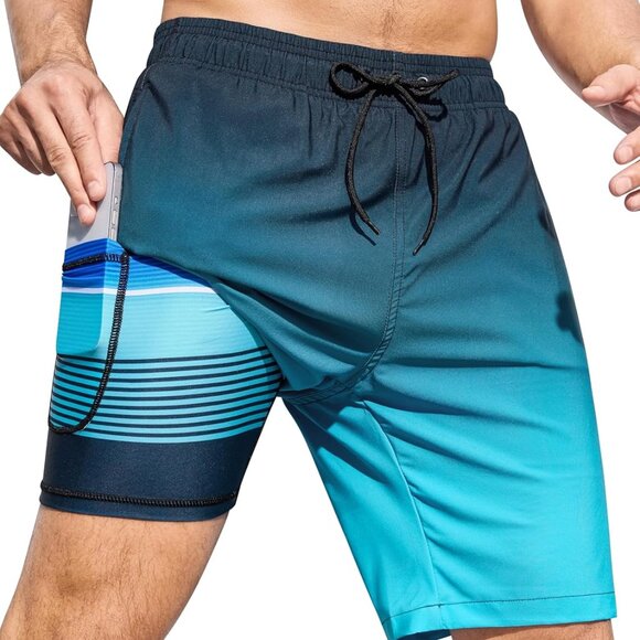 Mens Swimming Trunks with Compression Liner in Quick-Dry